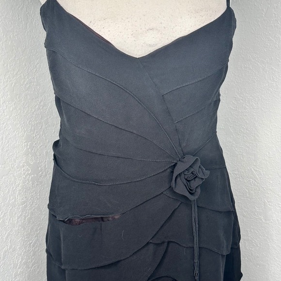 Lillie‎ Rubin Black Silk Tiered Ruffled Rose Accent Sheath Dress Size 8 - Picture 8 of 8